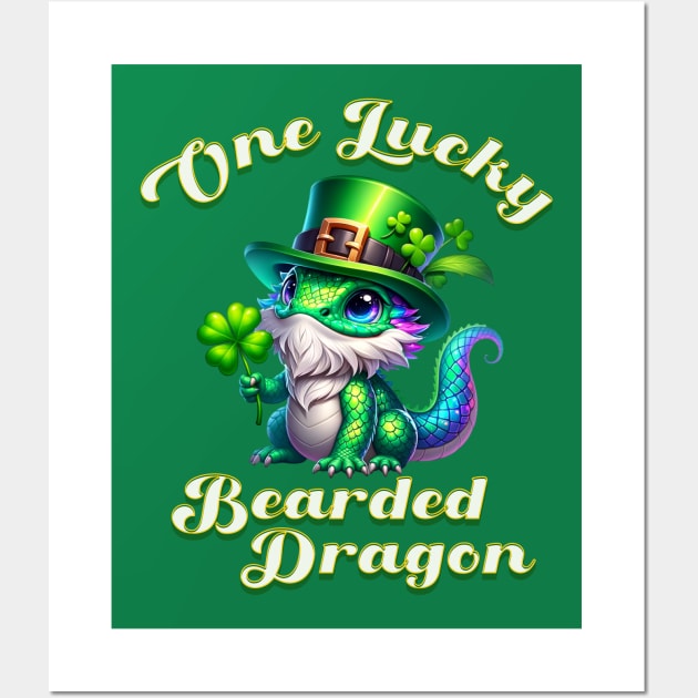 One Lucky Bearded Dragon St Patricks Day Wall Art by Mind Your Tee